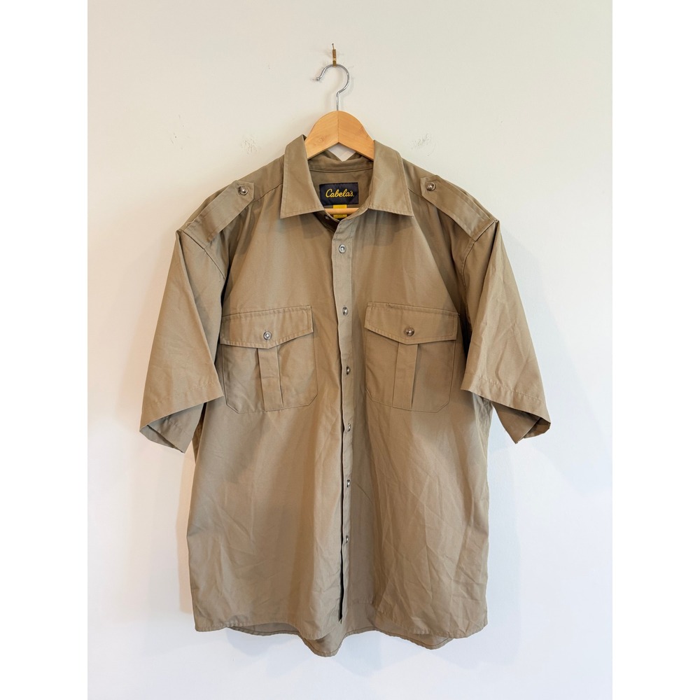 Cabelas Mens Safari Button Down Shirt Epaulets Size L Regular Short Sleeve